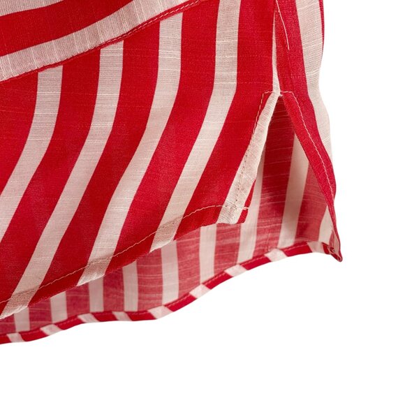 stripped red& white  blouse top V-neck chest pockets  3/4 sleeve size large - Picture 8 of 12